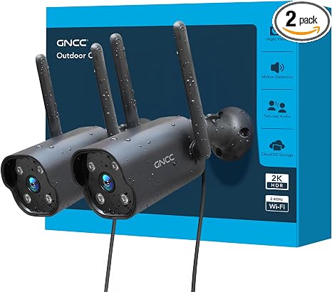 GNCC 2K Outdoor Security Camera, 24/7 Recording, Plug-in, AI, Black-2P