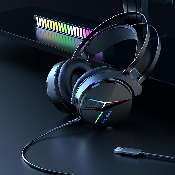 E-Gaming Level Headphone and Headset for PS5, PC and Laptop, 7.1 Surround Sound, Dual EQ & Noise Cancel, Lightweight, Low Latency, Over Ear Headphone (USB Type-A) THS309 Black