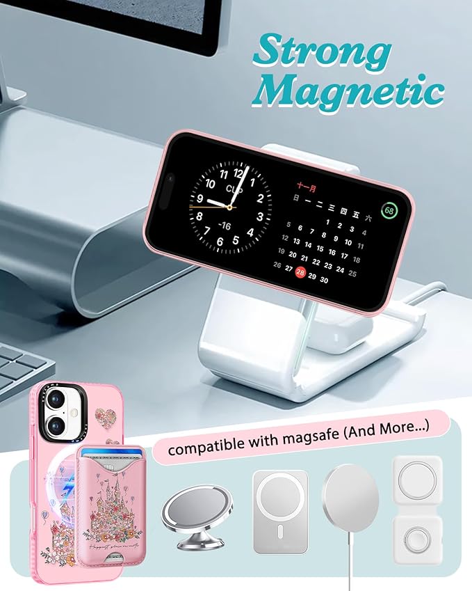 Toycamp for iPhone 17 Case - Compatible with Magsafe Credit Card Holder Wallet Magnetic Cute Women Teen Girls Kawaii Girly Unique Castle Design Phone Cover for Apple 17 Air