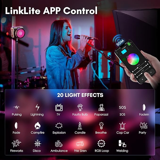 Tolifo Palm-Sized 40W RGB LED Photo Video Camera Light with Built-in Battery, Coldshoe, Diffusor and 60° Lenst, Full Color 2700K-6500K CRI97+/TLCI98+ 20 Scenes for Tiktoker, Vlogger and Streamer