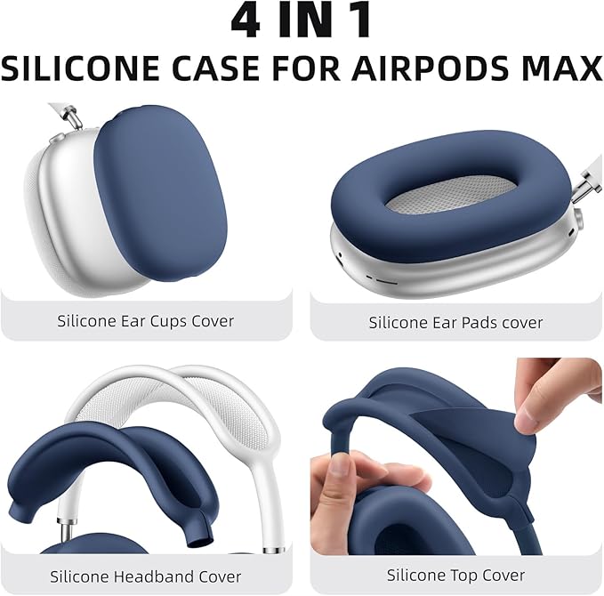 Lerobo Case Cover for AirPods Max Headphones, Anti-Scratch Ear Pad Case Cover/Ear Cups Cover/Headband Cover, Soft Silicone Skin Protector for Apple AirPods Max 2024/2020 Accessories(DarkBlue)