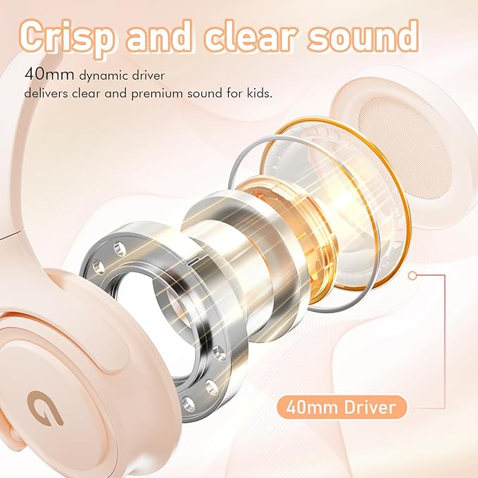 Kids Headphones with Cord-3.5mm Jack 85/94dB Safe Volume Control Built-in Microphone On-Ear Headphones for Kids/Teens/Girls/School/Travel/3.5mm Devices(Beige)