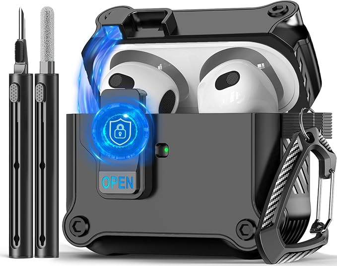 Compatible with AirPods 2 Case,Magnetic Automatic Lock with Phone Stand & Cleaning Kit,Compatible with Magsafe Cover -Sky Black