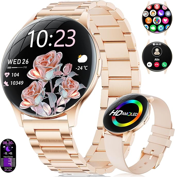 LIGE Smart Watches for Women, Call/Reminders, 1.43" AMOLED Ultra-Thin Activity Trackers with Heart Rate/Sleep/SpO2 Monitor, 100+ Sports Modes Fitness Watch for iOS Android, Rose Gold