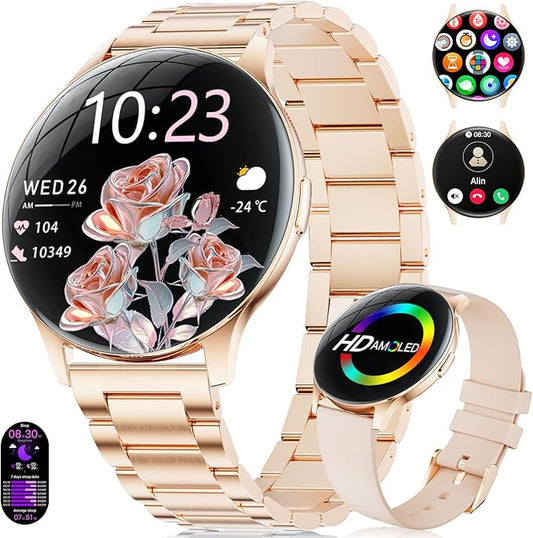 LIGE Smart Watches for Women, Call/Reminders, 1.43" AMOLED Ultra-Thin Activity Trackers with Heart Rate/Sleep/SpO2 Monitor, 100+ Sports Modes Fitness Watch for iOS Android, Rose Gold