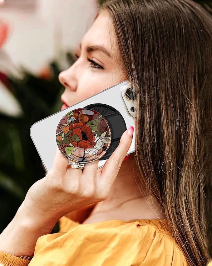 Kidcube Phone Grip Compatible with Magsafe - Magnetic Phone Grip Stand Cute Floral Finger Grip Kickstand Ring Holder Women Girls Compatible with Magsafe Accessories for iPhone 16/15/14/13/12 Series