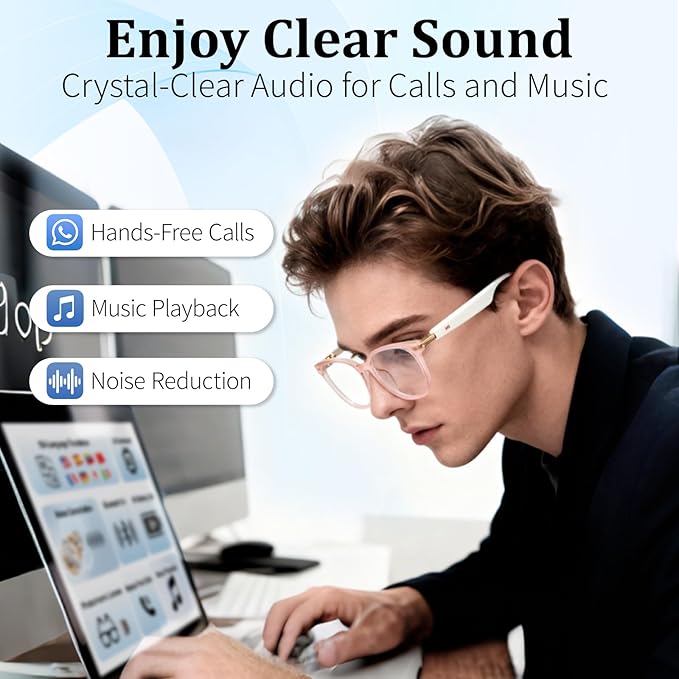 AI Smart Glasses with Real-Time Translation & Voice Assistant – Bluetooth Sunglasses with Noise-Cancelling Calls, Music, Touch Control, Photochromic Lenses, UV & Blue Light Protection-Pink