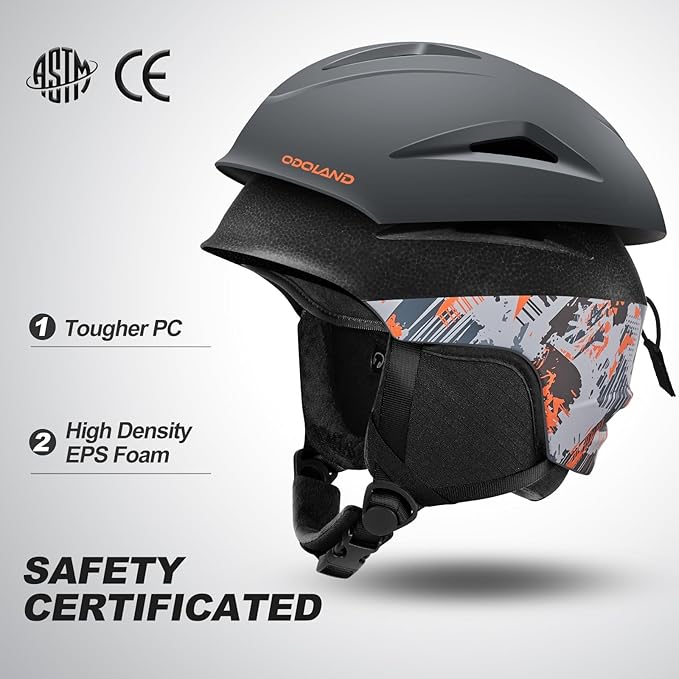 Odoland Ski Helmet, Snowboard Helmet with Ski Goggles for Adults and Youth, Audio Compatible, Shockproof, Windproof, Safety Snow Sports Helmet and Protective Glasses for Men Women