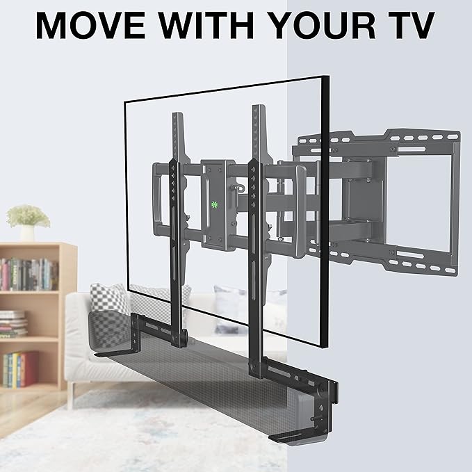 USX MOUNT Soundbar Mount Sound Bar TV Mount for Mounting Above or Under TV, Sound Bar Mount Up to 13.2 lbs, Two Removable and Lockable Hooks for Back or Bottom Holes