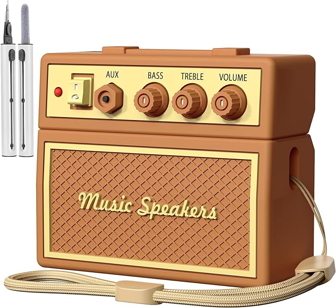 FILOTO AirPods Pro 2nd Generation Case Cover with Cleaner Kit, Airpod pro case Guitar amp Retro Audio Design Soft Silicone Protective Cover for AirPods Pro 2 Case with Lanyard (2023/2022) Brown
