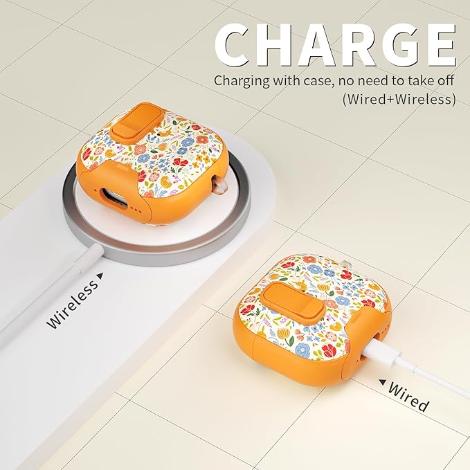 for AirPods 4 Case with Secure Lock Clip in Phone Stand,Floral Girly Style Protective Cover with Cleaning Kit and Hand Strap for Apple AirPod 4 Generation (Sunshine Petals)