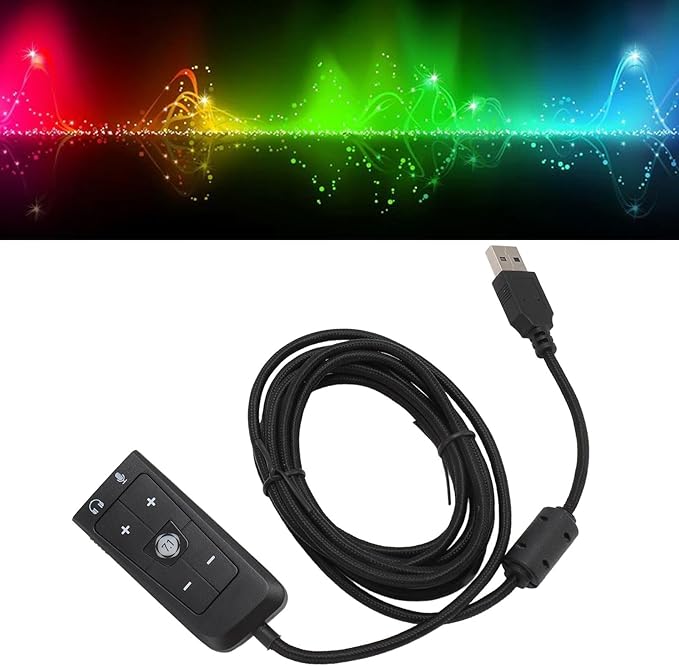 USB to 3.5mm Jack Audio Adapter, External USB Sound Card with Volume Control, Virtual 7.1 Surround Sound, USB Adapter for HyperX Cloud II Gaming Headset, Compatible with PC