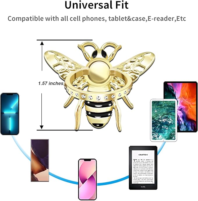 TACOMEGE Bee Cell Phone Ring Holder gift for girls women, Crystal Finger Ring Kickstand Compatible with Smartphone, Tablet, E-reader (Gold-1)