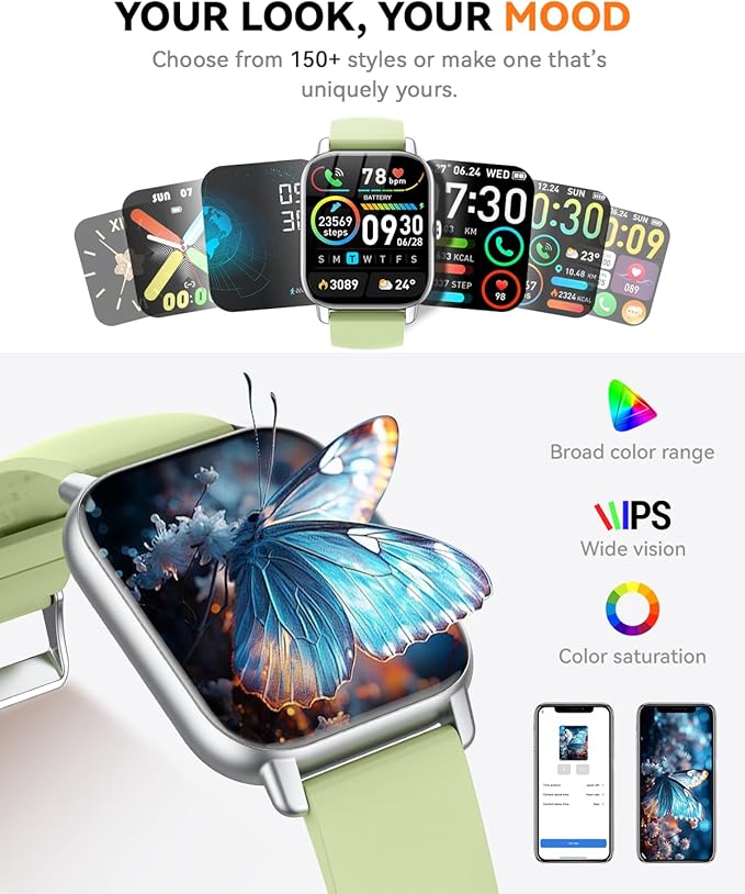 Smart Watches for Men Women(Answer/Make Call), Fitness Tracker Watch with Activity Counter/Sleep Monitor/ 110+ Sports Modes,Smart Watch for Android iPhone iOS Compatible (Green, 1.83)