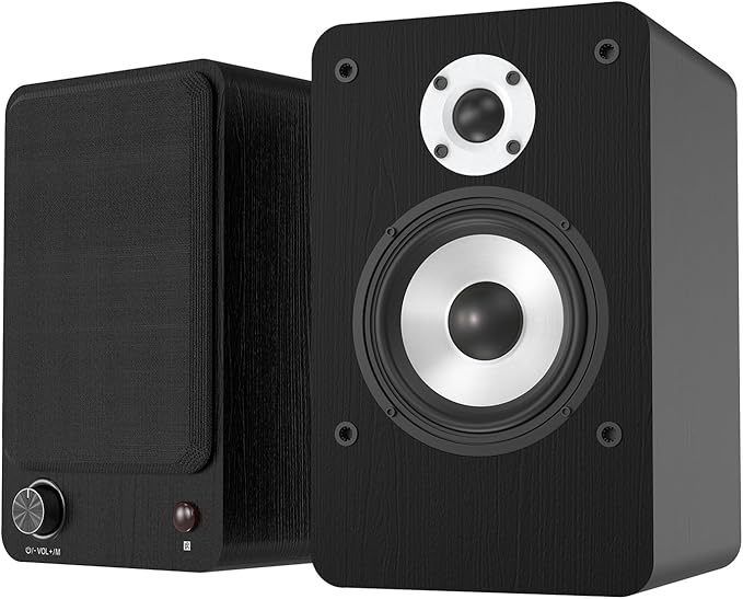 LONPOO 100W Hi-Fi Powered Bookshelf Speakers - Bluetooth 5.3 Active Monitors with 1" Silk Tweeter & 4" Aluminum Woofer, DSP Audio Optimization for TV, Record Player & Home Theater