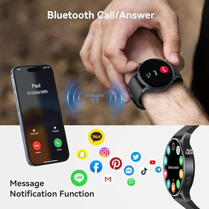 Smart Watch for Men Women, Answer/Make Call, 1.32'' AMOLED Ultra-Clear Screen Fitness Tracker with Heart Rate/Sleep/SpO2 Monitor, Smartwatch for iPhone/Samsung/Android, 110 Sport Mode, 3ATM Waterproof