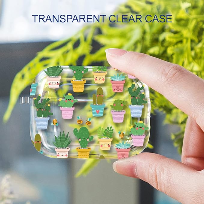 Maxjoy for AirPods Pro 2nd Generation Case, Clear AirPods Pro 2 Case for Women Men Cute Soft AirPod Pro 2 Cover with Keychain Strap for AirPod Pro 2nd Gen Cover 2023/2022, Cactus