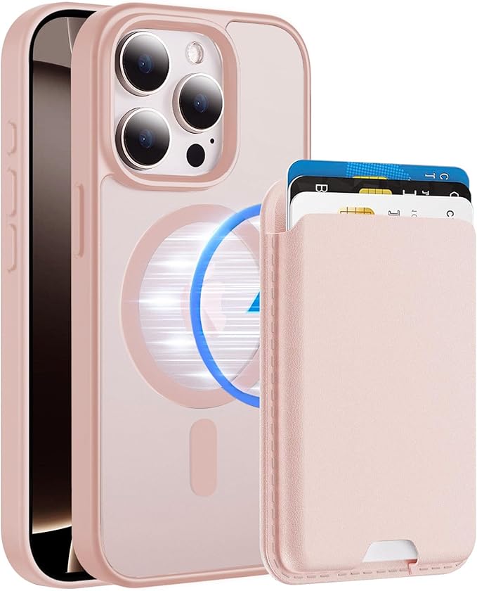 Magnetic for iPhone 15 Pro Case with Detachable Wallet, Compatible with MagSafe, Credit Card Holder with Slim Shockproof Protective Phone Cover, Pink