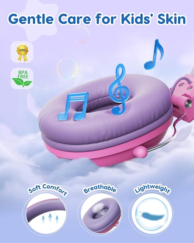 Kids Headphones, 74/85dB Safe Volume Limit, Stereo Sound, Wired On-Ear Headphones for Kids Boys Girls, 3.5mm Jack for Tablet, iPad, Kindle, YOTO Player, Airplane Travel, Pink