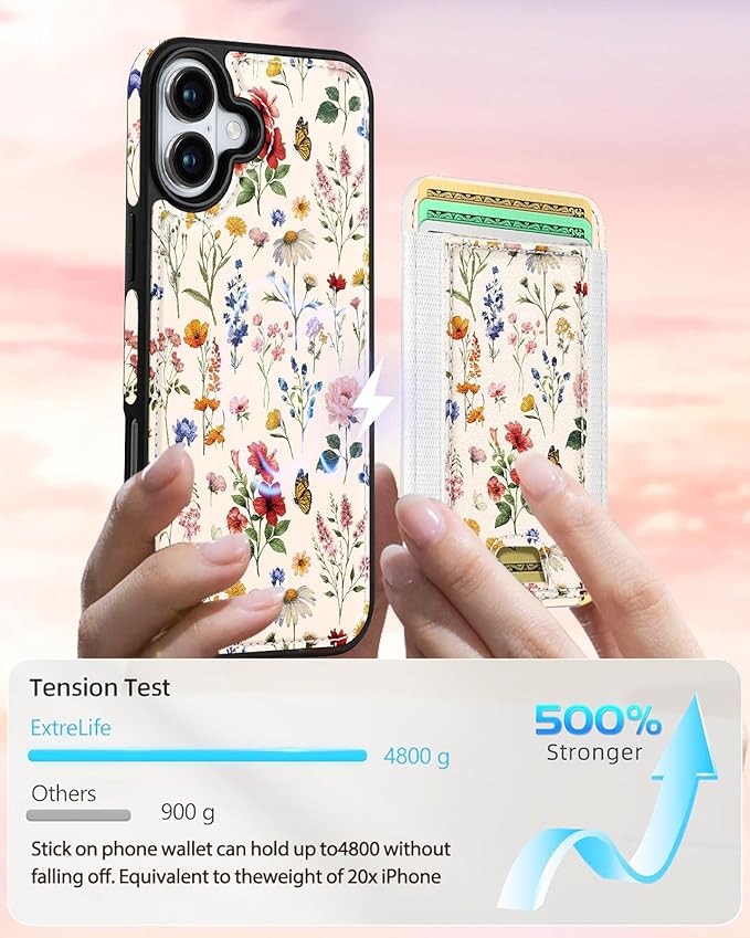 Shorogyt for iPhone 17 Wallet Case - Fits 5 Cards, Compatible with Magsafe Detachable Magnetic Credit Card Holder Leather Cardholder Cute Phone Cover Women Girls for Apple 17, Floral