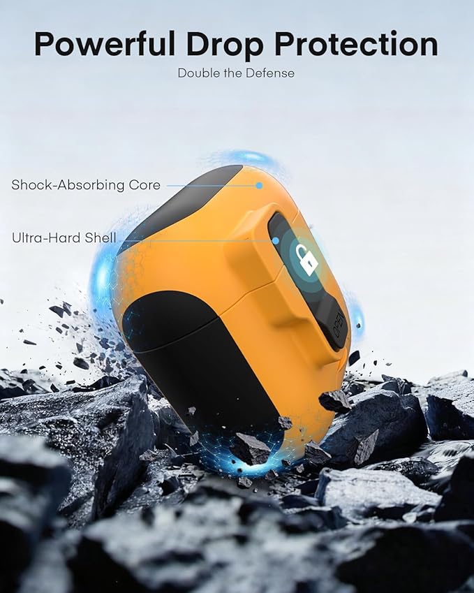 Maxjoy for AirPods 4 Case with Lock, AirPods 4th Generation Case Cover with Cleaner Kit Shockproof AirPod Gen 4 Protective Cases with Keychain Compatible with Apple AirPods4 2024, Yellow
