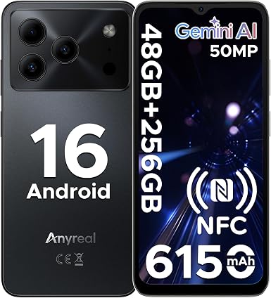 Note 56 Plus Mobile Phone Android 16 Smartphone, 48GB + 256GB/2TB TF Expand, 6.56" HD+ 90Hz Display, 6150mAh Battery, 50MP+8MP AI Camera, NFC/OTG/Side Fingerprint, 4G Dual SIM Unlocked Phones
