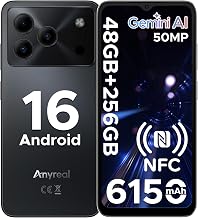 Note 56 Plus Mobile Phone Android 16 Smartphone, 48GB + 256GB/2TB TF Expand, 6.56" HD+ 90Hz Display, 6150mAh Battery, 50MP+8MP AI Camera, NFC/OTG/Side Fingerprint, 4G Dual SIM Unlocked Phones