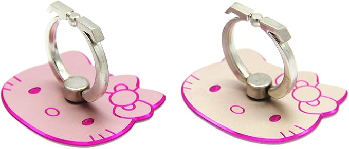 Kitty Cell Phone Ring Grip Stand Holder Car Mounts (Rose Gold, Gold/Pink Rim)