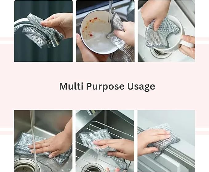 CrafTreat Cleaning Combo – 2 Pack Crevice Cleaning Brushes and 6 Pack Non Scratch Wire Dishcloths for Kitchen, Bathroom, Grout, Sinks, Pots and Pans – Reusable and Durable