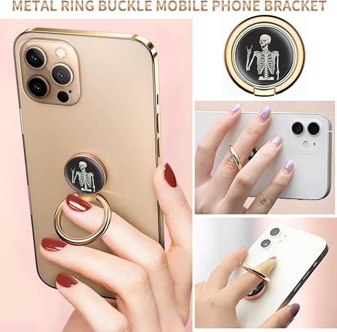 Cell Phone Ring Holder, Cute Metal Phone Grip Stand Finger Ring Kickstand, Flexible 360°Rotation Phone Tablet Case Accessories Compatible with Most Phones Cool Black Skull