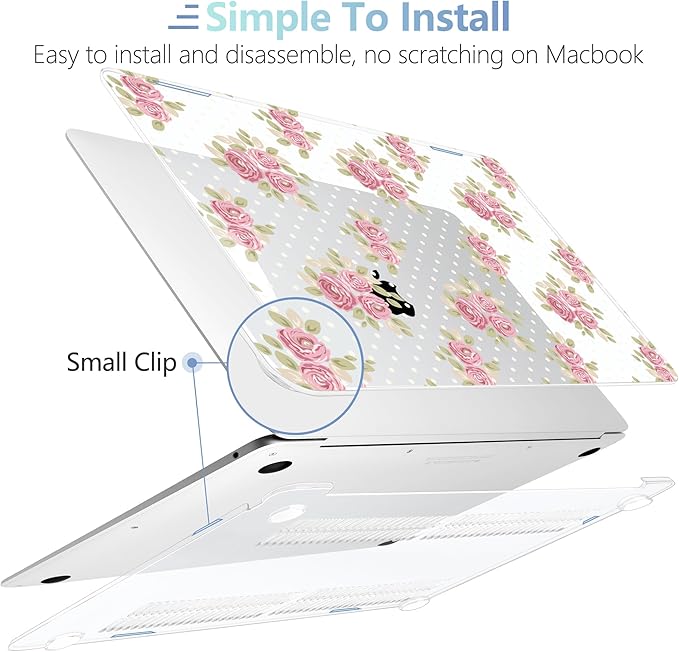 MEEgoodo for MacBook Air 13.3 inch Case 2021 2020 2019 2018 A2337 M1 A2179 A1932, Laptop Shell for MacBook Air M1 with Keyboard Webcam Cover & Trackpad Film & Type C Adapter,Vintage Chic Floral