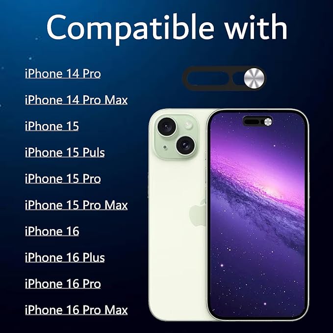 Front Camera Cover , Camera Cover Compatible with iPhone 14Pro/14Pro Max/iPhone15/15Puls/15Pro/15ProMax/iPhone16/16Pro/16Plus/16Pro Max,Webcam Cover Protector Protect Privacy and Security(2PCS,Silver)