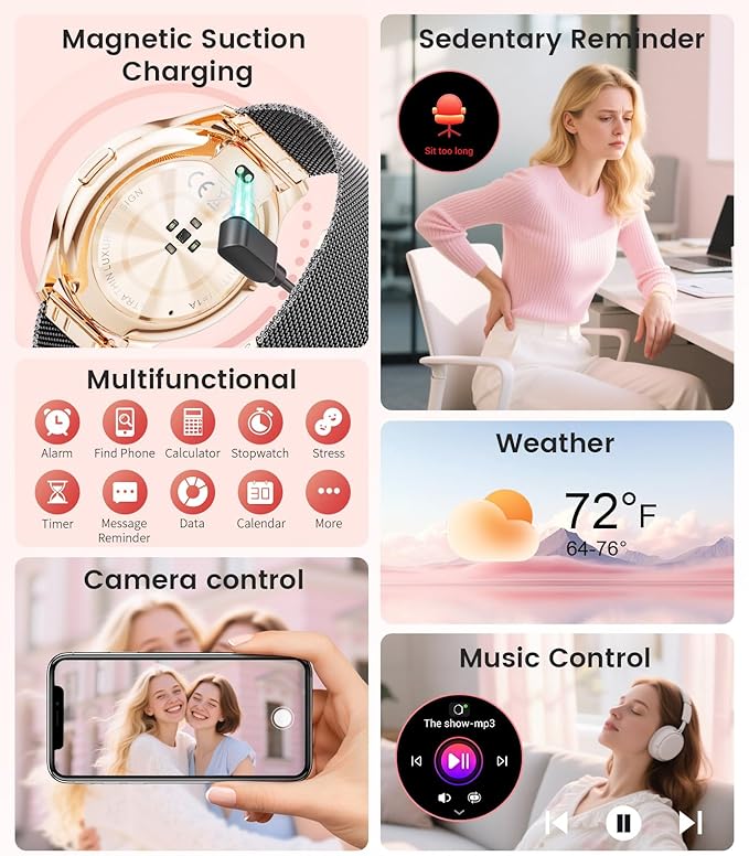 LIGE Smart Watch for Women, 1.43" AMOLED Screen Smartwatch with Answer/Make Call for iPhone/Android/Samsung,Fitness Tracker with 120+ Sport Modes,Health Monitor, IP68 Waterproof,2 Bands,Black Gold