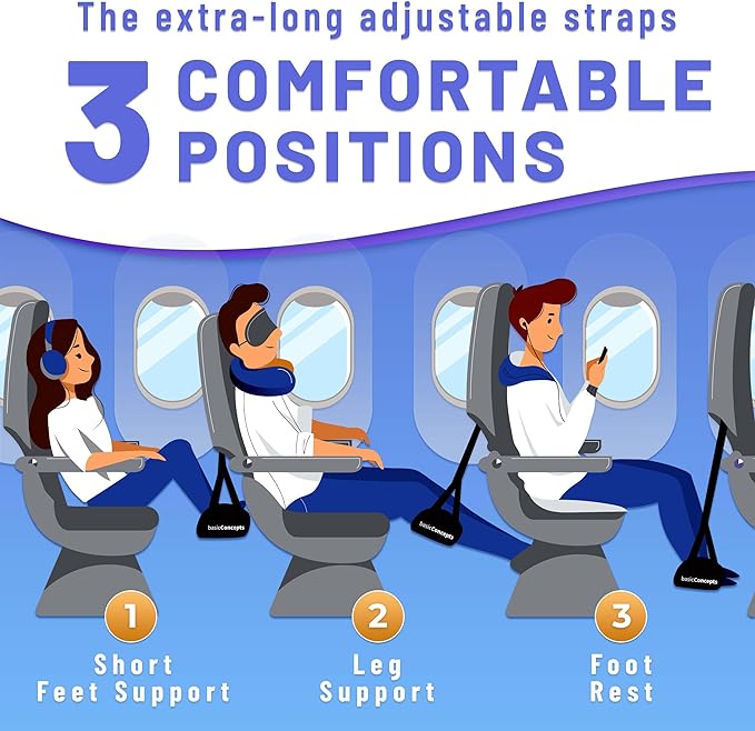 BASIC CONCEPTS Airplane Foot Hammock for Plane Travel Essentials - Airplane Travel Essentials, Long Flight Foot Rest - Plane Gadgets