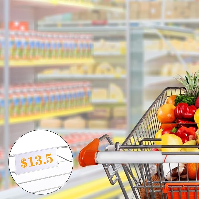 150 Pcs Wire Shelf Label Holder Wire Label Holder with Paper Insert Area 3"x1.25" Plastic Basket Compatible with 1-1/4 Inch Shelves Shelf Tags for Shelving