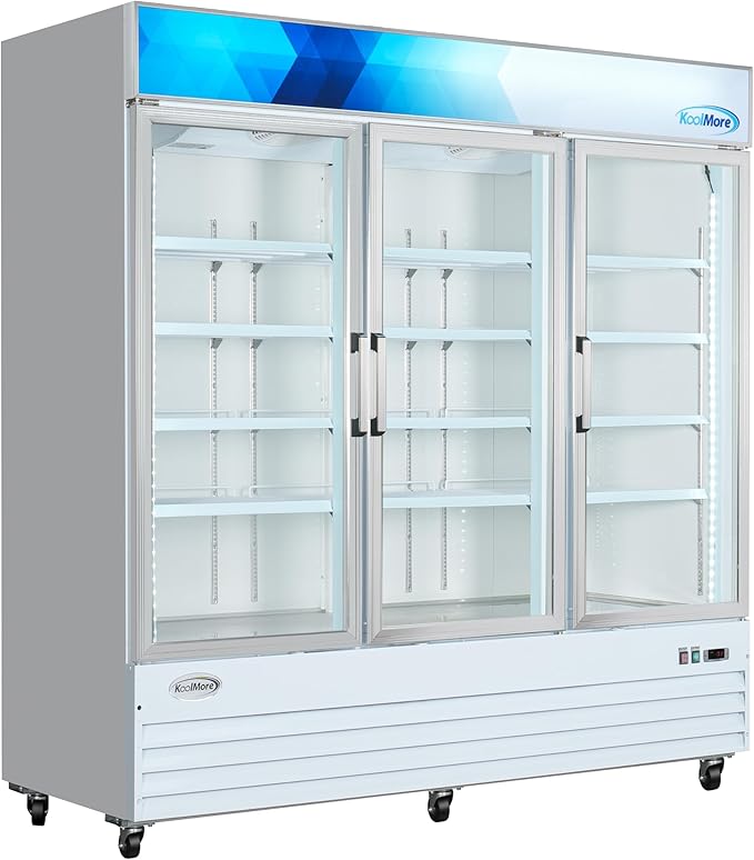KoolMore MDF-3GD-52C-WH 80 in. Commercial Three Glass Door Display Upright Freezer Merchandiser in White 52 Cu. Ft