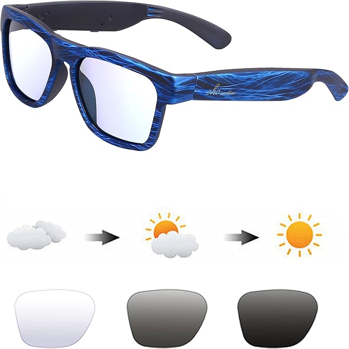 OhO Smart Glasses,Polarized Sunglasses with Bluetooth Speaker,Athletic/Outdoor UV Protection and Voice Control,Unisex(Transitional Blue Light Lens)