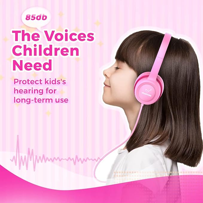 Kids Headphones, Wired Headphones for Kid with Safe Volume Limiter, Kid Headphone with Cord 3.5mm Jack, On-Ear Girls Boys Toddler Headphone for School