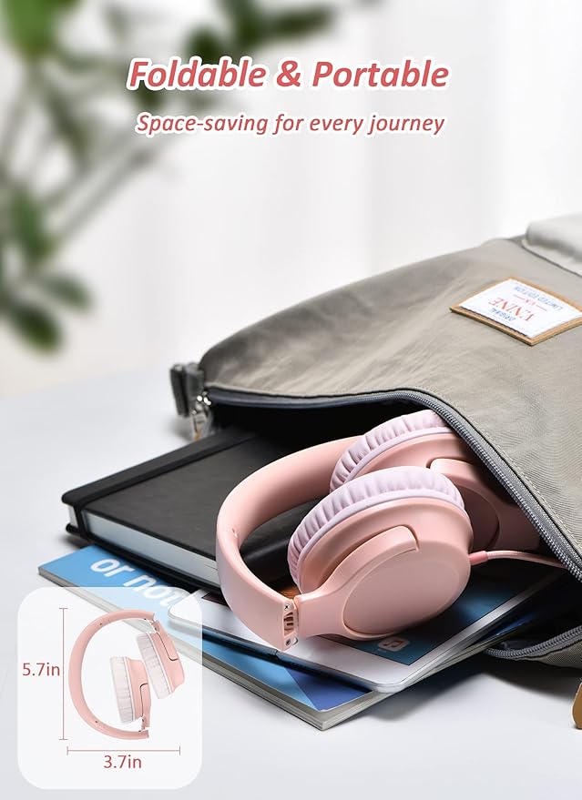 DyBaxa Over-Ear Foldable Pink Kids Headphones, Volume Limiter 94dB Over-Ear Foldable Blue Kids Headphones, Volume Limiter 94dB