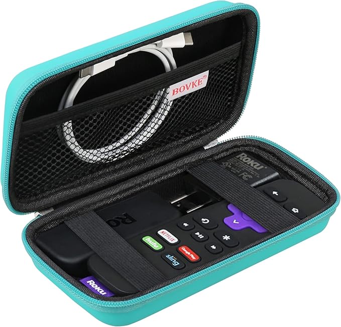 BOVKE Hard Case for Roku Remote, Roku Streaming Stick+/4K Remote Case, Extra Mesh Pocket for Accessories, Turquoise