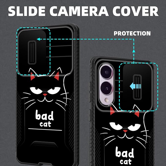 for Galaxy S25 Edge Case Built in Slide Camera Lens Cover,Heavy Duty Shockproof Protection Dual Layer Case for Samsung Galaxy S25 Edge 2025,Funny Cat