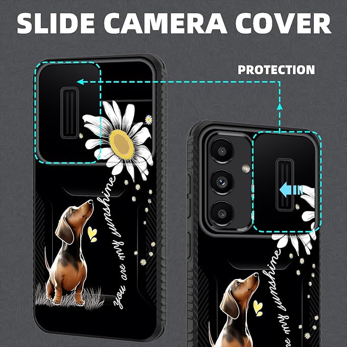 for Galaxy S25 FE Case Built in Slide Camera Lens Cover,Heavy Duty Shockproof Protection Dual Layer Case for Samsung Galaxy S25 FE 6.7" 2025,You are My Sunshine Dachshund