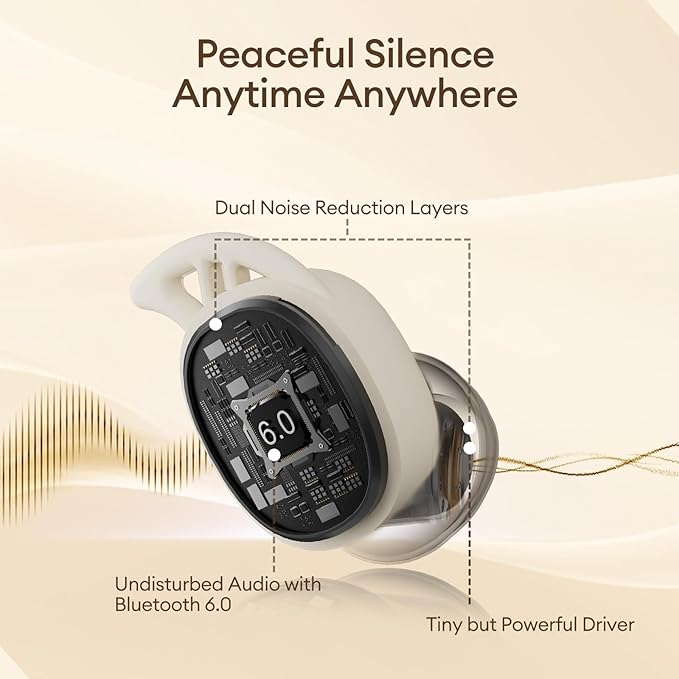 PAXA Sleep Headphones for Side Sleepers, Sleep Invisible Earbuds with Vibration Charging Case Wireless Bluetooth 6.0, Soft Silicone Mini Earbuds for Sleeping, Snoring Noise Isolation, S13 Beige