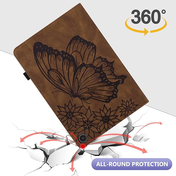 Dteck for Fire Max 11 (13th Generation) Tablet Case 11" 2023, PU Leather Protective Fold Stand With Adjustable Viewing Angles, 4 Card Slots, Cute Butterfly Lightweight Slim Folio Book, Brown