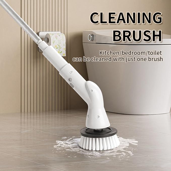 Electric Spin Scrubber, Cordless Bathroom Shower Cleaner, Cleaning Brush with 9 Brush Heads 2H Power Dual Speed, Adjustable & Detachable Long Handle, IPX7 Waterproof for Tub Tile Floor Car