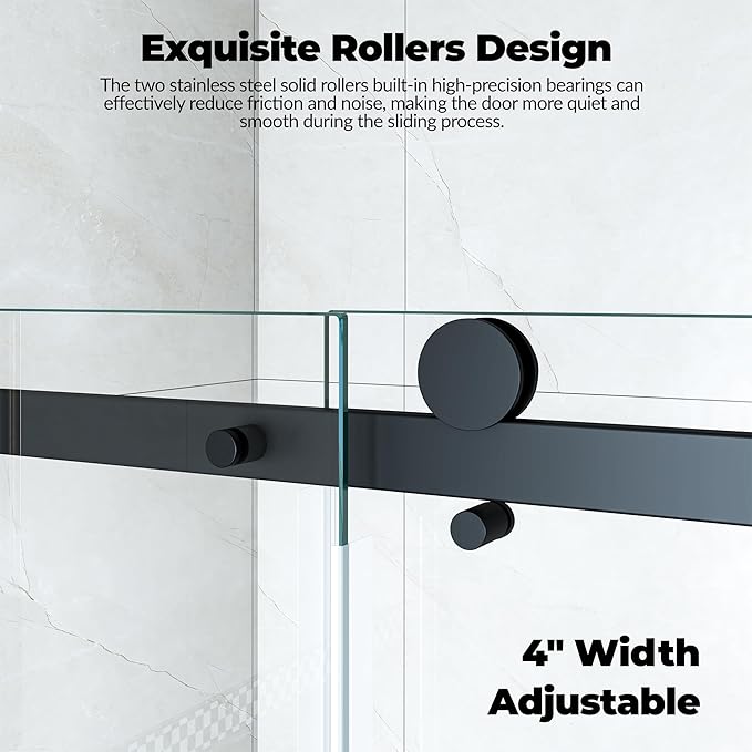 Shower Door 44-48" W x 76" H, Sliding Door, 1/4" (6mm) Clear Tempered Glass, Space-Saving Design for Modern Bathrooms