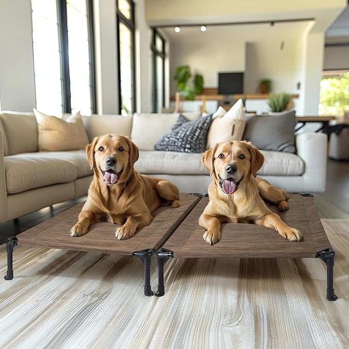 Veehoo 2 Pack Raised Dog Bed, Cooling Elevated Portable Cot with Washable & Breathable Mesh, No-Slip Feet, Durable for Large Dogs, 42" x 30", Brown