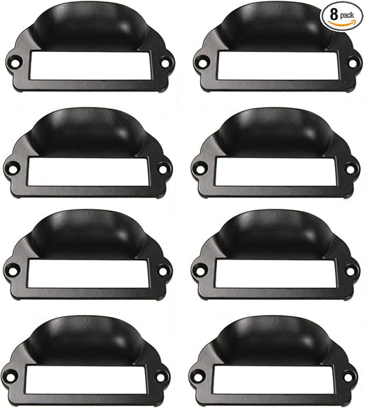 8PCS Label Tag Frames Pull, Black Card Holder Drawer Handle, Zinc Alloy Catalog Drawer Pulls for Office, Furniture, Cupboard, Box, Case, Hardware (81x40mm)