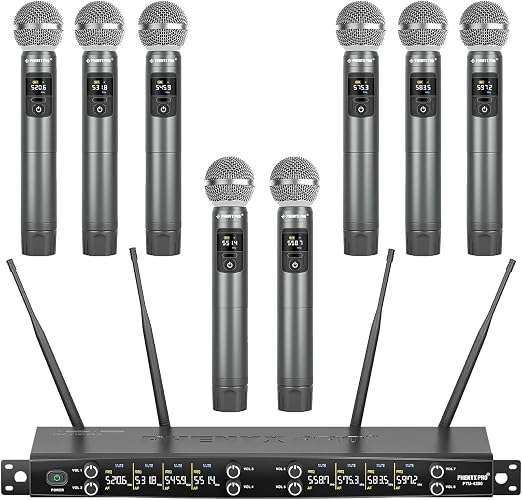 Phenyx Pro 8-Ch UHF Metal Dynamic Wireless Microphone System PTU-4200-8H