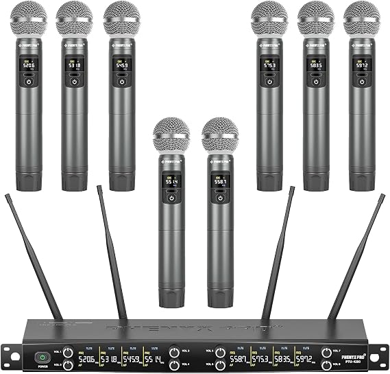 Phenyx Pro 8-Ch UHF Metal Dynamic Wireless Microphone System PTU-4200-8H